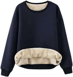 Gihuo Women's Winter Fleece Sherpa Lined Sweatshirt Crewneck Pullover Warm Heavyweight Long Sleeve Sweatshirt(02Navy-XL)