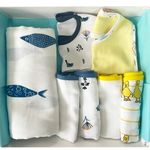 TinyLane - Curated for you! All in one Bamboo : Cotton Newborn Baby Essential Products, 0-6+ Months, Pack of 7, Multi Color, Gift Ideas for Baby Shower for Mom (Fish, Pack of 7)