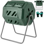 GiantexUK 160L Garden Tumbling Composter, Dual Chamber Compost Tumbler Bin with 2 Sliding Doors, Rotating Waste Bin Composting Tumbler (160L, Green)