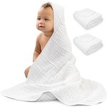 Comfy Cubs 2 Pack Baby Hooded 9 Layer Muslin Cotton Towel for Kids, Large 81 X 81 cm, Ultra Soft, Warm, and Absorbent. Baby Essentials Bath Towels, Cute Unisex Cover for Girls and Boys (2 Pack, White)