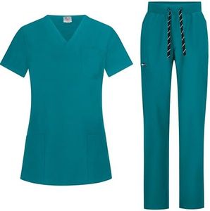 B-well Bella Divisa Sanitaria Donna Elastica | Uniforme Sanitaria Donna | Set con Casacca e Pantalone | Divise Sanitarie | con spandex Caraibi, XS