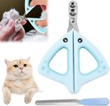 Cat Nail Clippers, 2PCS Cat Nail Clippers with Safety Guard Set Includes Cat Claw Clipper Pet Nail Grinder, Cat Clippers with 2mm&4mm Positioning Holes, for Cat Hamsters and Other Small Animals (Blue)