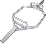 KAKSS Professional Chrome Olympic Hex Barbell Trap Bar with Flat or Raised Handles for Squats, Deadlifts, Shrugs (Proudly Made In India) (30KG) (Silver)