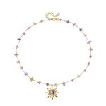 Aktully Crystal Sun Necklace for Women 18K Gold Plated Sun Pendant Necklace Natural Stone Crystal Choker Necklace Healing Crystal Necklace Christmas Trendy Jewelry for Women, Metal, No Gemstone