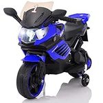 VOLTZ TOYS Kids Motorcycle with Training Wheels, 6V Electric Ride-On Car Toy, Battery Powered Motorbike for Kids with Realistic Design, LED Lights and Music (Blue)