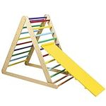 COSTWAY 2 in 1 Wooden Climbing Frame, Kids Indoor Gym Activity Center with Ramp for Climbing & Sliding, Promote Motor Skills, Step Ladder for Kindergarten Home Use (Colourful)