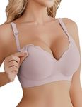 Ekouaer Nursing Bra Wavy Breastfeeding Bras for Women Seamless Maternity Support Wireless Pregnancy Sleep Bralette Pink L