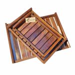 ETHOWEDEN Wooden Serving Tray Ottoman Tray Set of 3 Modern Decorative Trays with Cutout Handles Coffee Table Tray for Living Room, Bedroom, Entryway & Kitchen Table, Couch & Food Tray (Design Cutout)