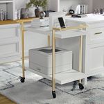 Martha Stewart Liam 2-Tier Mobile Office Storage and Printer Cart in White with Polished Brass Frame