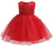 Toddler Baby Little Big Girls Lace Applique Birthday Party Flower Girl Dress with Petticoat, Red, 12-24 Months