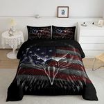 American Flag Comforter Set Twin Size, Eagle Bird Animal Print Stars Stripes USA Flag Bedding Comforters for Kids Boys Room Decor, American Culture Polyester Duvet Set with 1 Pillowcase