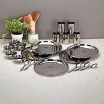 Sumeet Stainless Steel Heavy Gauge Mirror Finish Dinner set of 20 Pcs (5 Plate, 5 Bowl/Wati, 5 Glass, 5 Spoon), Silver