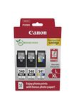 Canon PG-540L x 2 / CL-541XL High Yield Genuine Ink Cartridges, Pack of 3 (2 x Black, 1 x Colour); Includes 50 sheets of 4x6 Canon Photo Paper - Cardboard Multipack