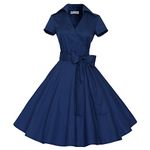 Maggie Tang 50s 60s Vintage Short Sleeves Rockabilly Party Dress Navyblue M