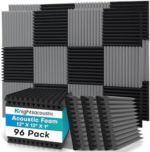 Knightsacoustic 96 Pack Sound Proof Foam Panels for Walls, 1 X 12 X 12 Inches Acoustic Foam Panels, High Density Acoustic Panels Sound Absorbing, Black Gray Noise Cancelling Studio Wedges