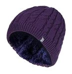 HEAT HOLDERS - Womens Ribbed Cable Knit Fleece Lined Thermal Winter Knitted Beanie Hat (One Size, Purple (Alesund))