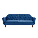Bravich 'Victoria' 3 Triple Seater Velvet Fabric Sofa Bed- Deep Blue. Click Clack Mechanism Sofa Bed With Gold Accent Legs. Living Room Furniture For Adult Guest Bed. Comfy Living Settee Couch Futon