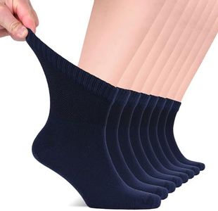 Hugh Ugoli Diabetic Socks for Men, Loose Ankle Extra-Wide Socks Rayon, Extra-Wide, Thin, Seamless Toe and Non-Binding Top, 8 Pairs, Navy Blue, Shoe Size: 11-13