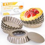 Cyimi 12 pcs Egg Tart Molds, 3" Mini Tart Pans Removable Bottom,Cupcake Cake Muffin Mold Tin Pan Baking, Mini Non-Stick Pan Reusable Quiche Bakeware Carbon Steel for Pies Cheese Desserts, Gold