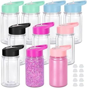 Maucircol 10 Oz Plastic Kids Snowglobe Tumbler with Pre-Drilled Hole and Plug, 10 Pack Double Wall Acrylic Snowglobe Cup for Glitter, Mixed Color