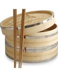 10 Inch (25.4cm) Premium Organic Bamboo Steamer by Harcas. Large 2-Tiers with Lid. Durable and Reinforced. Best for Dim Sum, Vegetables, Meat and Fish. Hand Made. Chopsticks and Steamer Paper Included