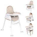 Golden Bee Deluxe 4 in 1 Convertible High Chair for Babies and Toddlers, Feeding Seat with Tray, Wheels, Safety Belt, and Cushion Seat, for Baby Boy & Girl 6 Months to 3 Years (Khakhi)