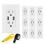 Teklectric 4.2A High Speed Dual USB Charger Outlet 20A Tamper Resistant Receptacle & Free Wall Plate, White USB Outlet - Compatible with Iphone XS/MAX/X/XR/8/7/6s/plus, Galaxy S9/S8/S7/S6, Note 9/8/7, Google Pixel, iPads, LG, Amazon Fire, and more. (10 Pack)