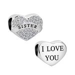 KunBead Sister I Love You Heart Birthday Mothers Day Gifts Crystal Family Bead Charms Compatible with Pandora Charm Bracelets