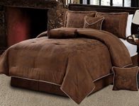 Grand Linen - 7 Piece Dark Camel Brown Lavish (104X 92) Comforter Set Micro Suede Bed in A Bag King Size Bedding