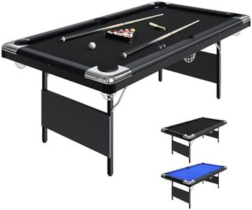 GarveeLife 6 or 7 Ft Billiards Table, Adults Folding Billiards Tables, Pool Tables for Full Size, Pool Table Set for Family Game Room, Adult Rrec Room, Basements, Man Cave or Garage, Black