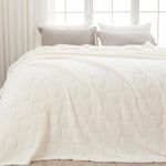 NEWCOSPLAY Super Soft King Blanket Ivory Love Premium Silky Flannel Fleece 3D Heart Checkered Lightweight Bed Blanket All Season Use (Ivory Love, King(90"x110"))