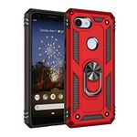 HiCASE Pro Case for Google Pixel 3A, Hybrid Armor Dual Layer Heavy Duty Rugged Shockproof Protective Case Back Cover, Hard Shell + Soft TPU + Ring Stand Fits Magnetic Car Mount Red