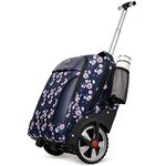 Rolling Backpack Floral, Waterproof Backpack with Wheels for Business, Carry on Backpack with Laptop Compartment, Fit 17.3 Inch Laptop, Backpack for Women Men 20inch