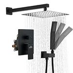 CASAINC Rainfall Shower Head Combo Set 10 Inches Bathroom Luxury Rain Shower Head with Handheld Spray Wall Mounted Shower Faucet Set with Valve and Trim (Matte Black)