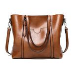 Aileese Womens Soft Leather Handbags Large Capacity Retro Vintage Top-Handle Casual Tote Shoulder Bags Brown