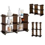 Navaris Adjustable Acrylic Countertop Organiser - Bathroom Bedroom Countertop Organiser - Vanity Perfume Toiletries Makeup Shelf & Storage Rack - 45x14x30 cm (17.7x5.5x11.8) Brown