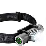 SLONIK Rechargeable Headlamp for Adults - 1000 Lumens Super Bright 60 ft Beam LED Flashlight - Lightweight, Heavy-Duty, IPX8 Waterproof Hard Hat Light - Camping Gear, Running Headlight, Black