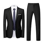 Allthemen Mens Suits 2 Piece Regular Fit Wedding Dress Suit Two Buttons Business Suit Blazer Trousers Black M