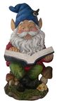 Alpine Gnome Reading a Book Statue, 14 Inch Tall Red