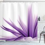 Ambesonne Flower Shower Curtain and Hooks Bathroom Accessories Set Purple Ombre Style Long Leaves Water Colors Calming Details Print Cloth Fabric Decor for Master Restroom, 69" W x 70" L, Purple White