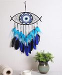 Zingtsing Handcraft Dream Catcher with Wooden Beads, Large Evil Eye Dream Catcher, Handmade Colorful Feather Dreamcatcher for Wall Decor (Black)