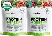 Plantvital Unflavored Organic Vegan Protein Powder - 18 Superfoods, Veggies and Probiotics - Organic Plant-Based Protein Powder - All BCAA’s, Gluten Free - 16oz (Pack of 2)