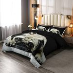 Dog Comforter Set Cute Cartoon Pug Dog Decor Down Comforter, for Boys Girls Kids 3D Lovely Animal Puppy Printed Bedding Comforters Black Dog Pattern Home Bedroom Decor Soft Quilt Bedspread, Queen