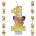 Coralup 2.95 Inch Yellow Butterfly Number Birthday Candles,Glitter Number Birthday Cake Candles Cake Topper Decoration for Wedding Anniversary Prom Graduation Party Kids Adults Number 1