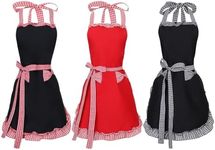 Auidy_6TXD 3 Pack Cute Apron for Women, Adjustable Cooking Aprons with Pockets Sweet Bowknot Apron Retro Ruffle Side Design Women's Cake Baking Apron Kitchen Aprons Gifts for Mom Wife Sister Grandma,