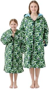 Owntop Swim Parka Men, Waterproof Surf Poncho, Warm Sherpa Lining, Oversized Hooded Changing Robe Swimming Coat for Beach Pool (Camo Green, XL)