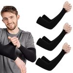 Cooling Arm Sleeves Men，3 Pairs UV Sun Protection Arm Cover for Men Women Volleyball Golf Hiking Driving Jogging (3 Black)