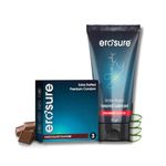 Erosure Extra Dotted Premium Condom For Men 3 Units Chocolate Flavour With Water Based Non Sticky Lubricant Strwaberry Bliss 50Gm | Long Lasting Intimate Pleasure Combo Pack