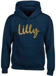 Hippowarehouse Personalised Name Glitter Kids Children's Unisex Hoodie Hooded top Navy