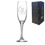 Personalised Engraved Champagne Flute Happy 40th Birthday Wreath Design Gift BoxedGlass Holds 7.43oz/220ml, Customise with Any Name, Engraved in The UK